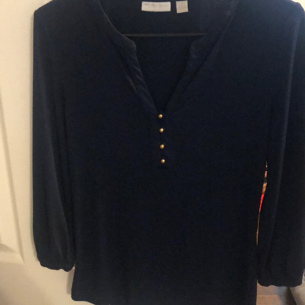 Classic navy top with gold buttons